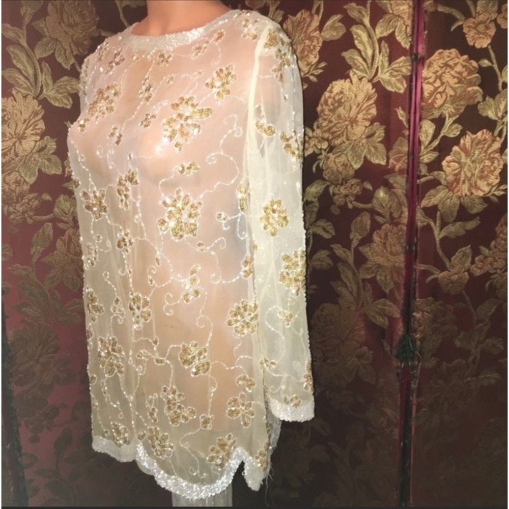 Peekaboo Embellished Sequin & bead Blouse Michaelangelo Top 10